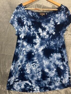 Crosby Women's Top Blue Tie Dye Relaxed Hi-lo Boho Hippie Festival Casual Sz L